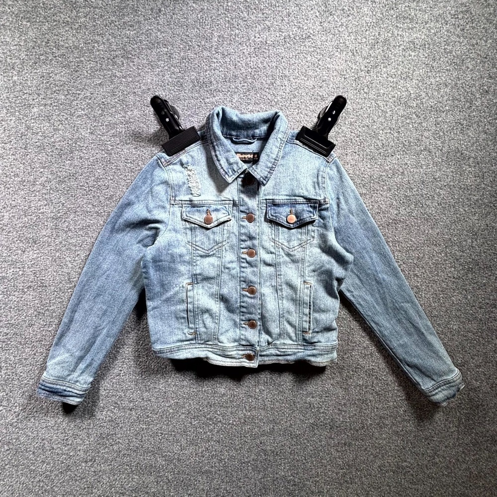 Dollhouse Trucker Jacket Womens M Light Wash Denim Distressed Casual Streetwear